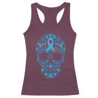 Diabetes Awareness Skull Racerback Tank Top Blue Ribbon T1D Support Sugar Skull - Wonder Print Shop