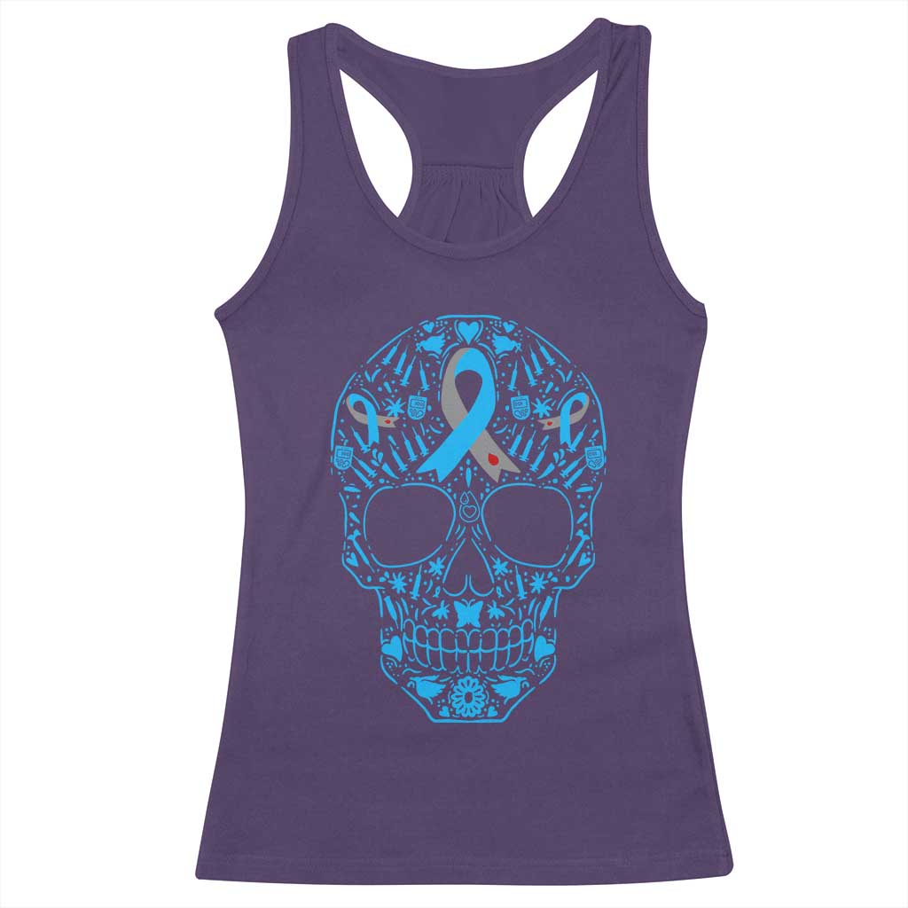 Diabetes Awareness Skull Racerback Tank Top Blue Ribbon T1D Support Sugar Skull - Wonder Print Shop
