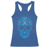 Diabetes Awareness Skull Racerback Tank Top Blue Ribbon T1D Support Sugar Skull - Wonder Print Shop