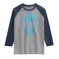 Diabetes Awareness Skull Raglan Shirt Blue Ribbon T1D Support Sugar Skull - Wonder Print Shop