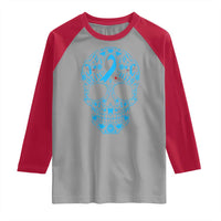 Diabetes Awareness Skull Raglan Shirt Blue Ribbon T1D Support Sugar Skull - Wonder Print Shop