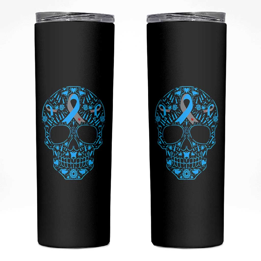 Diabetes Awareness Skull Skinny Tumbler Blue Ribbon T1D Support Sugar Skull - Wonder Print Shop