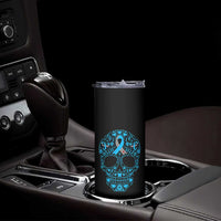 Diabetes Awareness Skull Skinny Tumbler Blue Ribbon T1D Support Sugar Skull - Wonder Print Shop