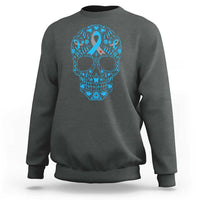 Diabetes Awareness Skull Sweatshirt Blue Ribbon T1D Support Sugar Skull - Wonder Print Shop