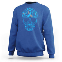 Diabetes Awareness Skull Sweatshirt Blue Ribbon T1D Support Sugar Skull - Wonder Print Shop