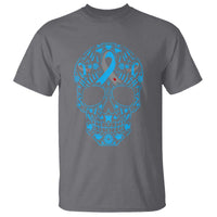 Diabetes Awareness Skull T Shirt Blue Ribbon T1D Support Sugar Skull - Wonder Print Shop