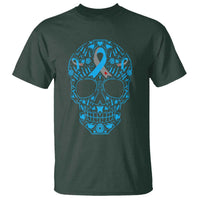 Diabetes Awareness Skull T Shirt Blue Ribbon T1D Support Sugar Skull - Wonder Print Shop