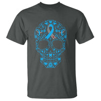 Diabetes Awareness Skull T Shirt Blue Ribbon T1D Support Sugar Skull - Wonder Print Shop