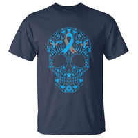 Diabetes Awareness Skull T Shirt Blue Ribbon T1D Support Sugar Skull - Wonder Print Shop