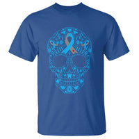 Diabetes Awareness Skull T Shirt Blue Ribbon T1D Support Sugar Skull - Wonder Print Shop