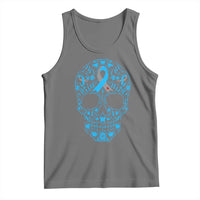 Diabetes Awareness Skull Tank Top Blue Ribbon T1D Support Sugar Skull - Wonder Print Shop