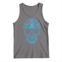 Diabetes Awareness Skull Tank Top Blue Ribbon T1D Support Sugar Skull - Wonder Print Shop
