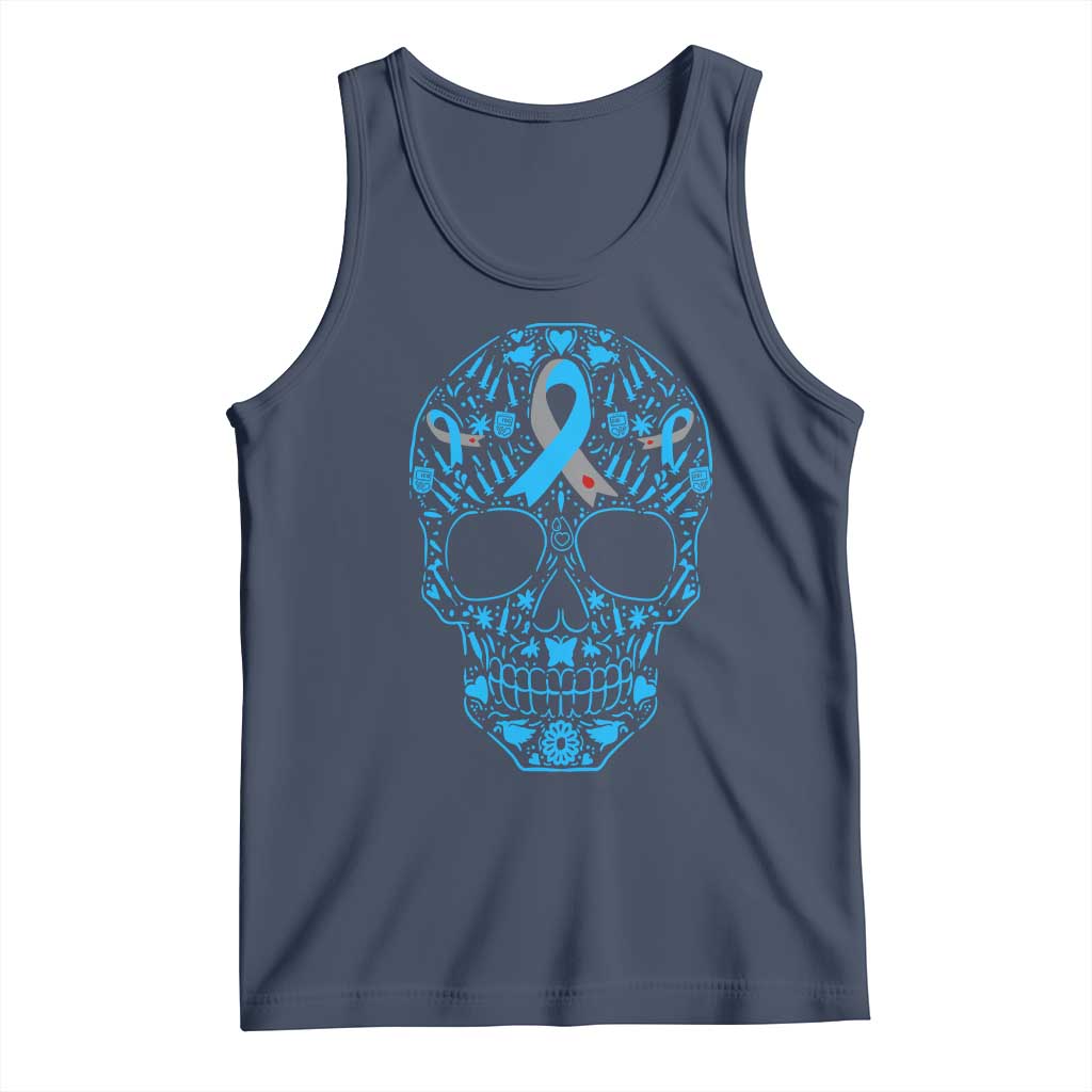 Diabetes Awareness Skull Tank Top Blue Ribbon T1D Support Sugar Skull - Wonder Print Shop