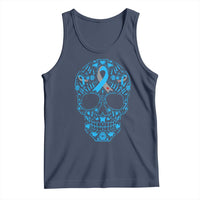 Diabetes Awareness Skull Tank Top Blue Ribbon T1D Support Sugar Skull - Wonder Print Shop