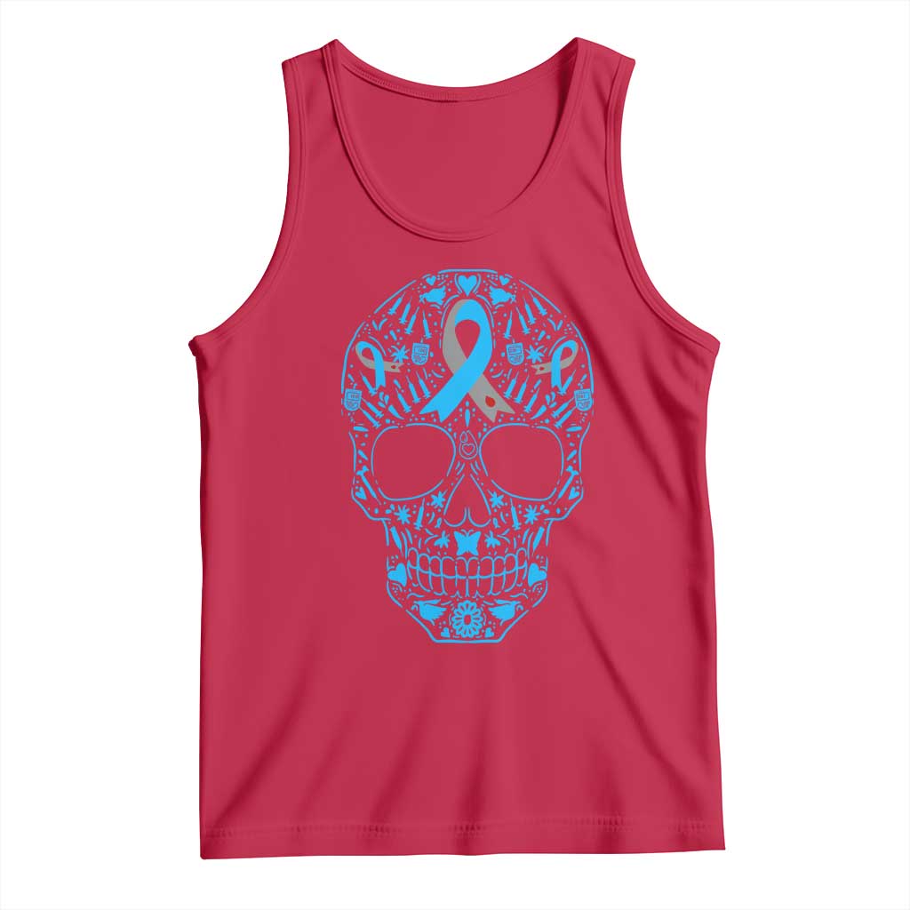 Diabetes Awareness Skull Tank Top Blue Ribbon T1D Support Sugar Skull - Wonder Print Shop