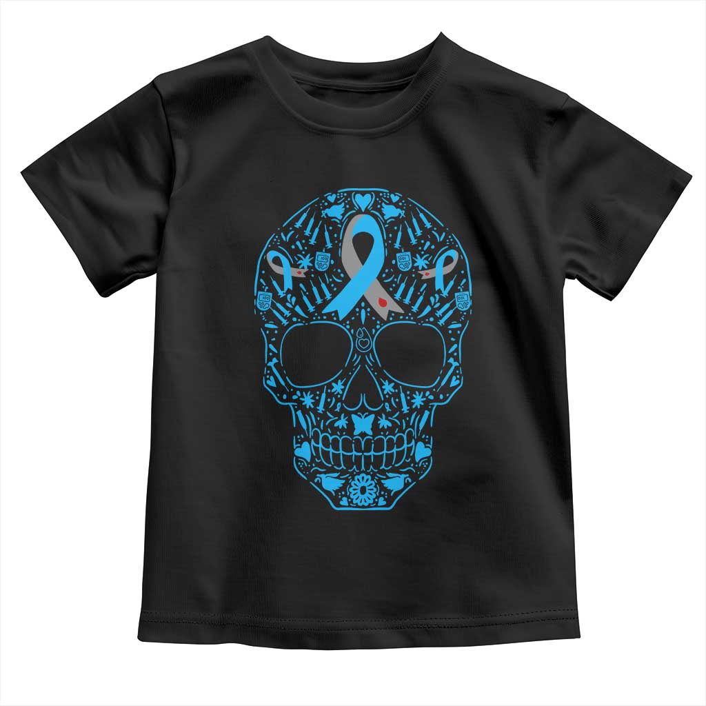 Diabetes Awareness Skull Toddler T Shirt Blue Ribbon T1D Support Sugar Skull - Wonder Print Shop