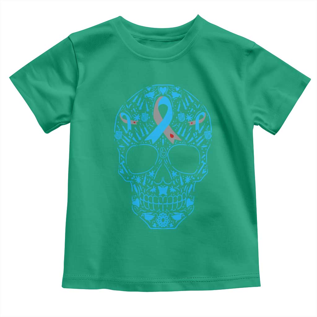 Diabetes Awareness Skull Toddler T Shirt Blue Ribbon T1D Support Sugar Skull - Wonder Print Shop