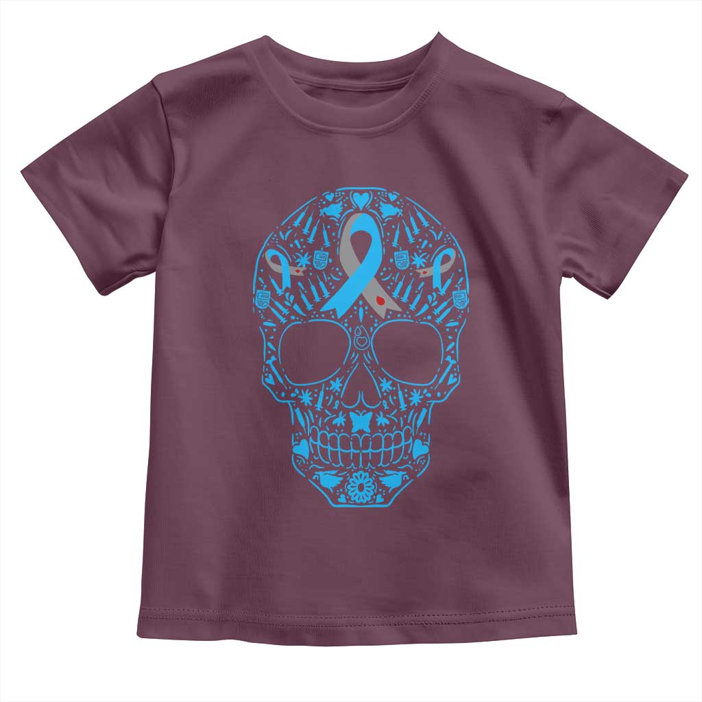 Diabetes Awareness Skull Toddler T Shirt Blue Ribbon T1D Support Sugar Skull - Wonder Print Shop