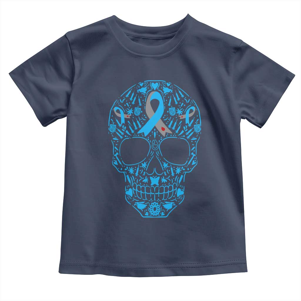 Diabetes Awareness Skull Toddler T Shirt Blue Ribbon T1D Support Sugar Skull - Wonder Print Shop