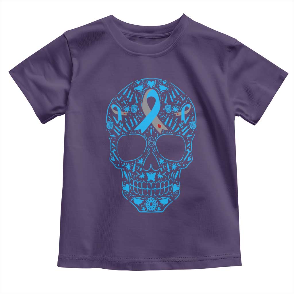 Diabetes Awareness Skull Toddler T Shirt Blue Ribbon T1D Support Sugar Skull - Wonder Print Shop