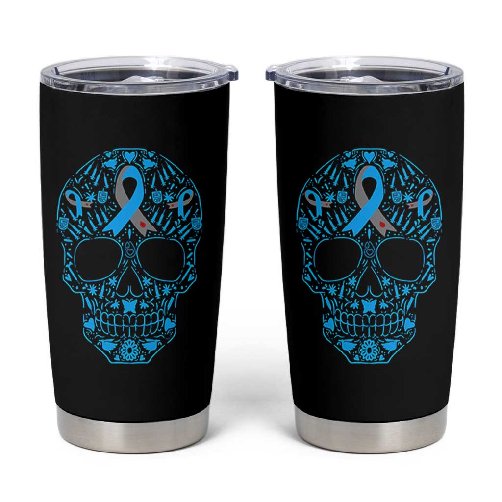 Diabetes Awareness Skull Tumbler Cup Blue Ribbon T1D Support Sugar Skull - Wonder Print Shop