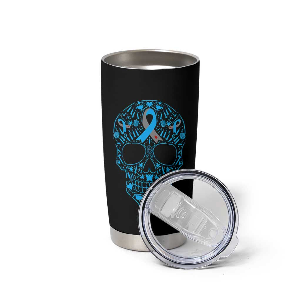 Diabetes Awareness Skull Tumbler Cup Blue Ribbon T1D Support Sugar Skull - Wonder Print Shop