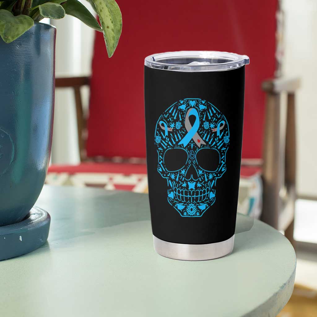 Diabetes Awareness Skull Tumbler Cup Blue Ribbon T1D Support Sugar Skull - Wonder Print Shop