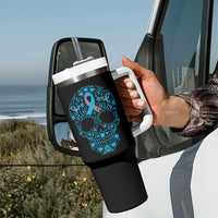 Diabetes Awareness Skull Tumbler With Handle Blue Ribbon T1D Support Sugar Skull - Wonder Print Shop
