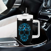 Diabetes Awareness Skull Tumbler With Handle Blue Ribbon T1D Support Sugar Skull - Wonder Print Shop