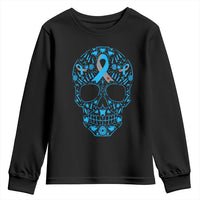 Diabetes Awareness Skull Youth Sweatshirt Blue Ribbon T1D Support Sugar Skull - Wonder Print Shop