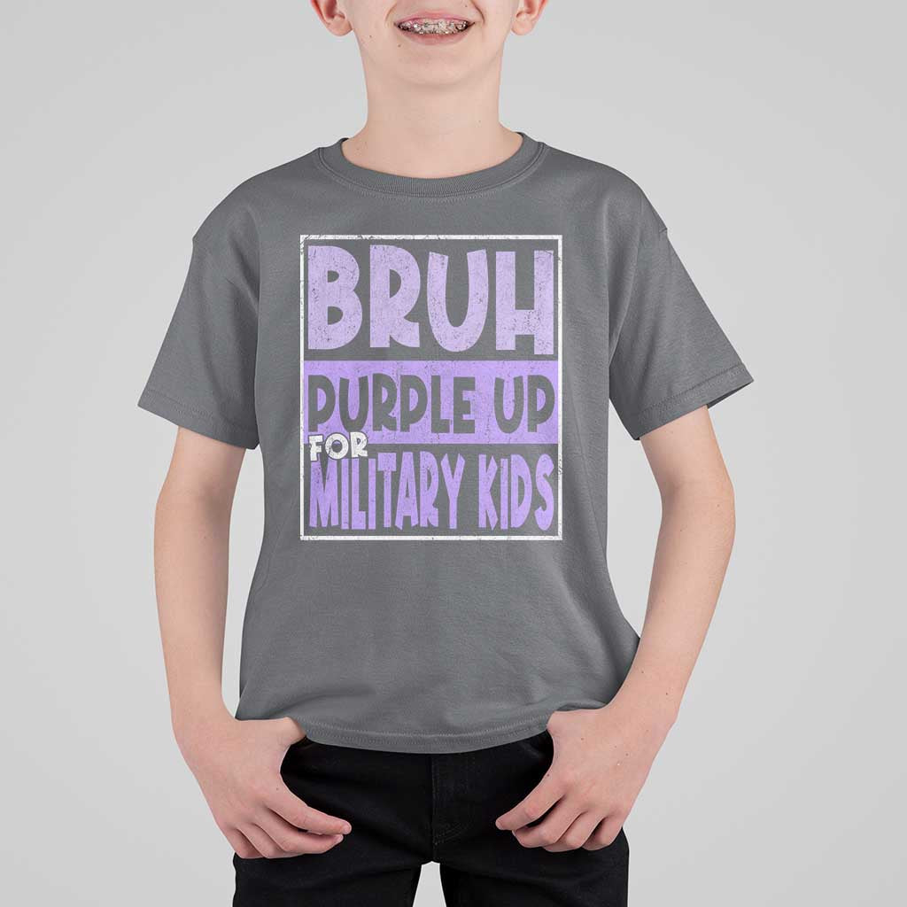 Funny Bruh Purple Up For Military Kids T Shirt For Kid Military Child Month