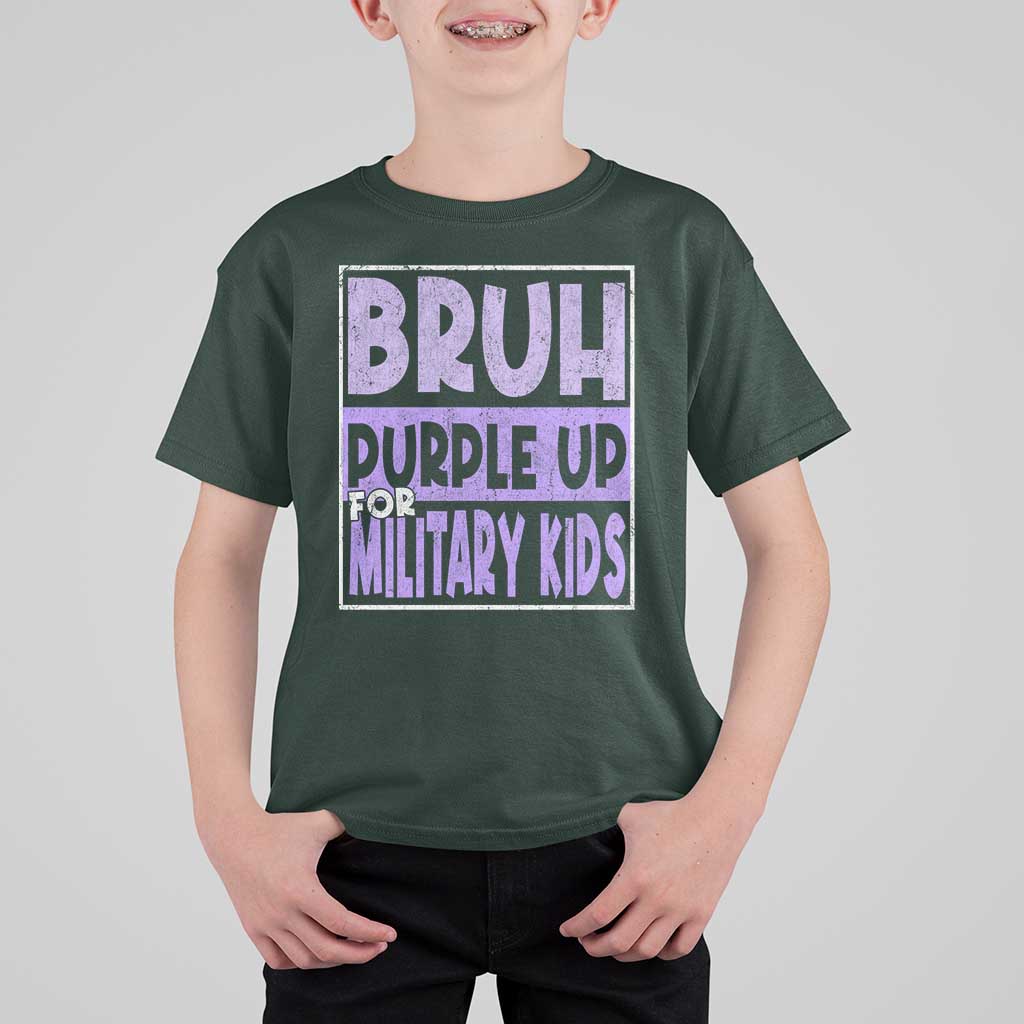 Funny Bruh Purple Up For Military Kids T Shirt For Kid Military Child Month