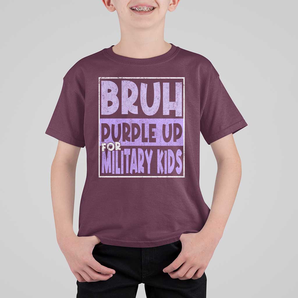 Funny Bruh Purple Up For Military Kids T Shirt For Kid Military Child Month