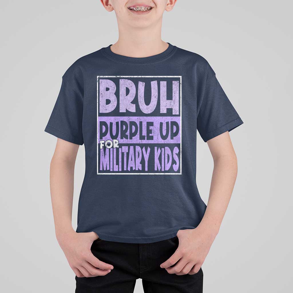 Funny Bruh Purple Up For Military Kids T Shirt For Kid Military Child Month