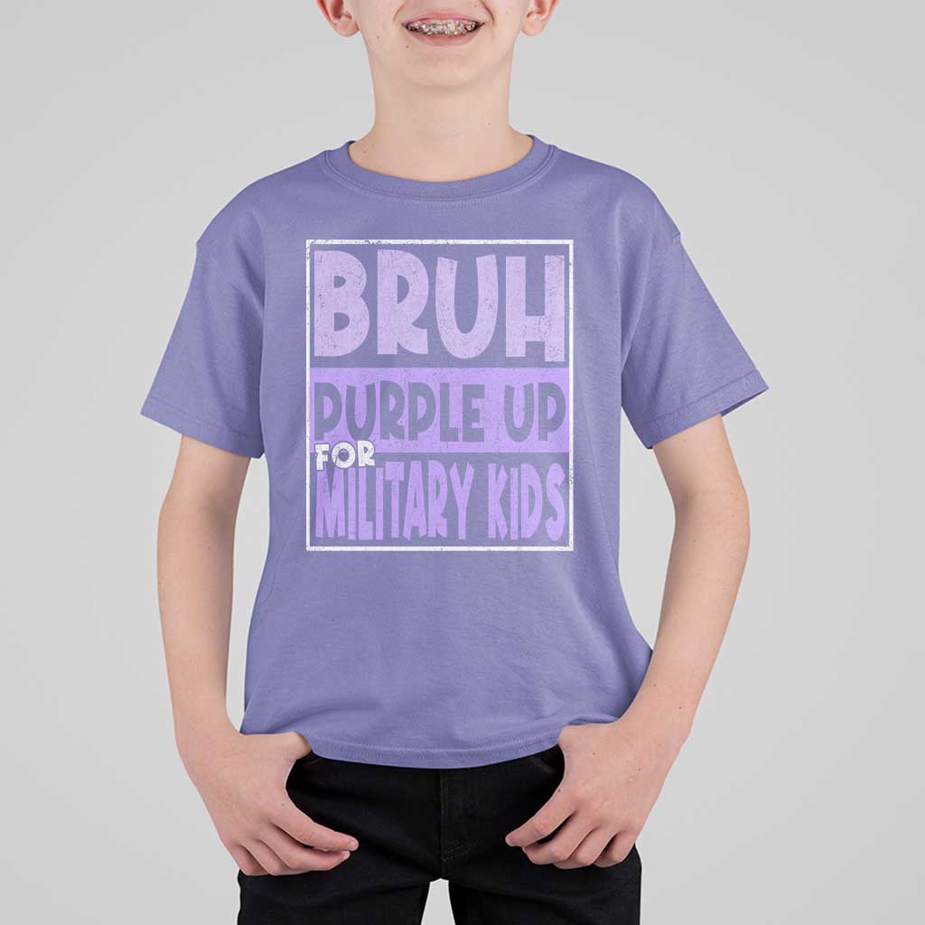 Funny Bruh Purple Up For Military Kids T Shirt For Kid Military Child Month