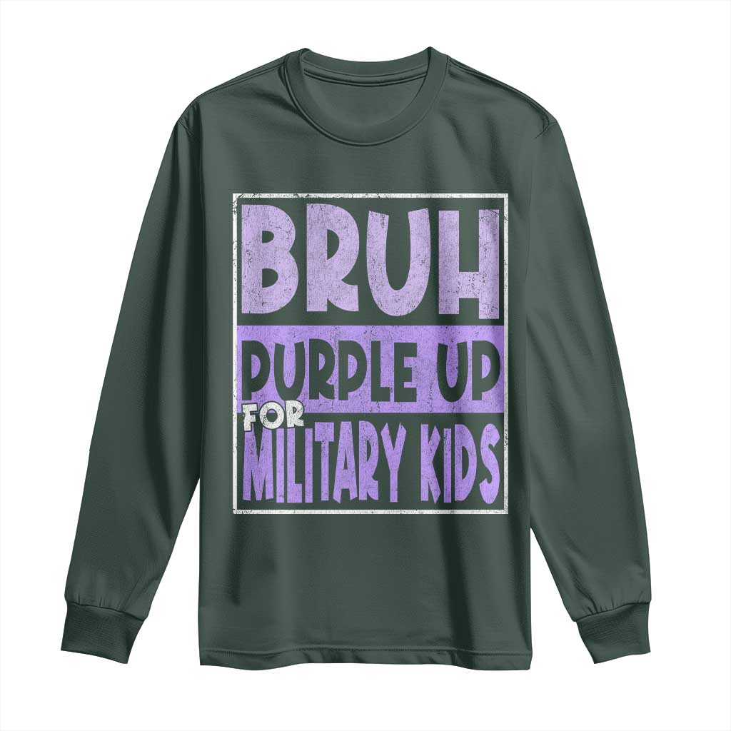 Funny Bruh Purple Up For Military Kids Long Sleeve Shirt Military Child Month
