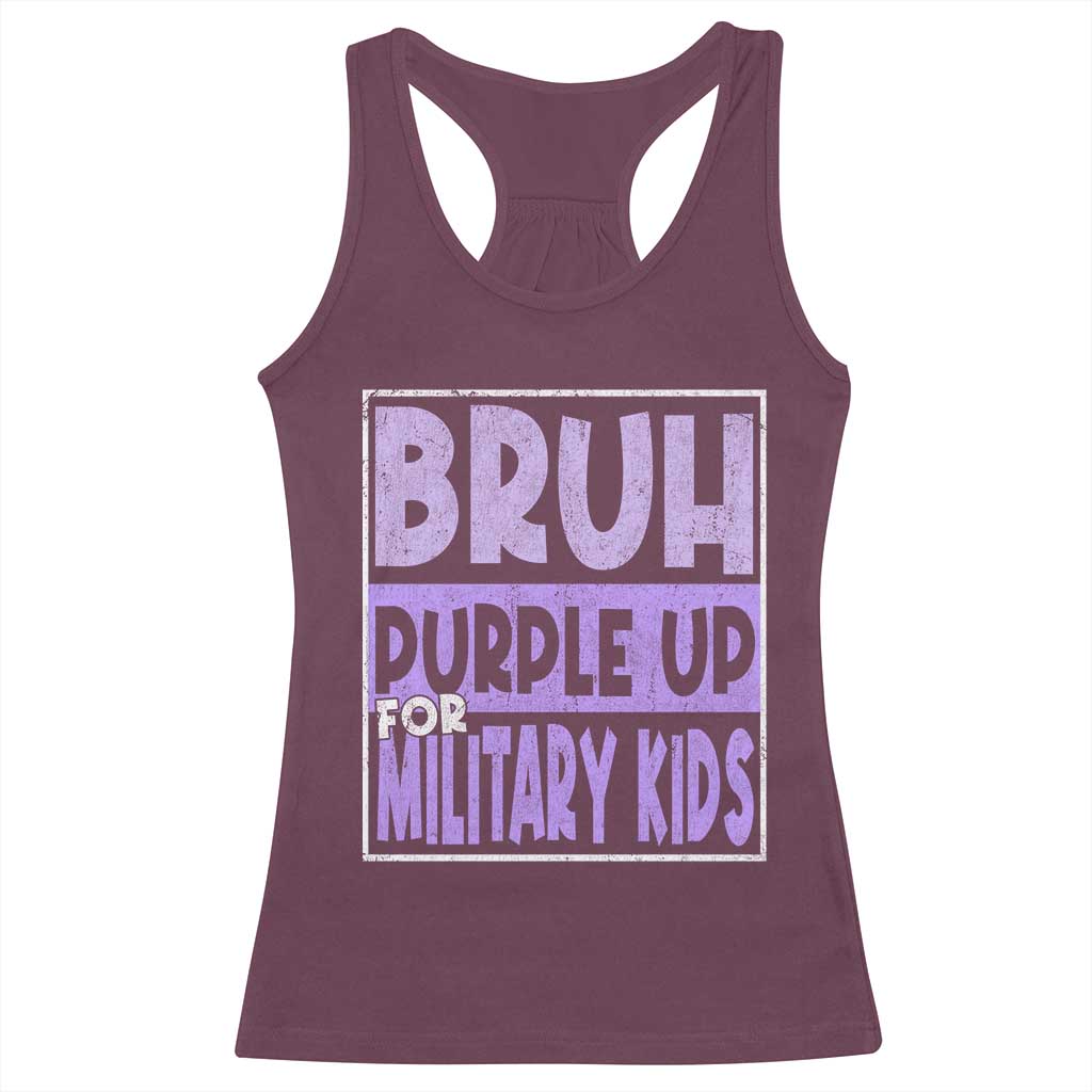 Funny Bruh Purple Up For Military Kids Racerback Tank Top Military Child Month