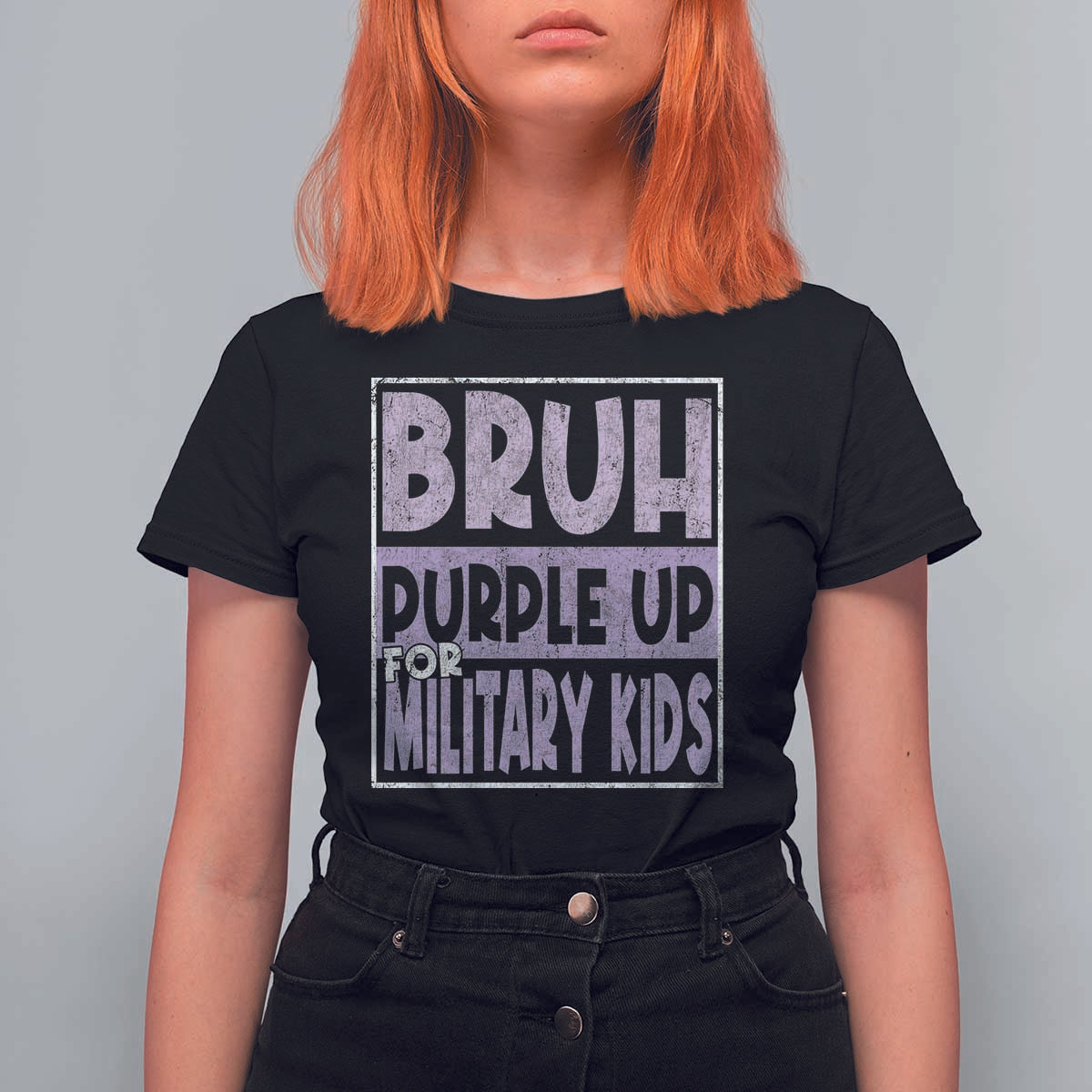Funny Bruh Purple Up For Military Kids T Shirt For Women Military Child Month