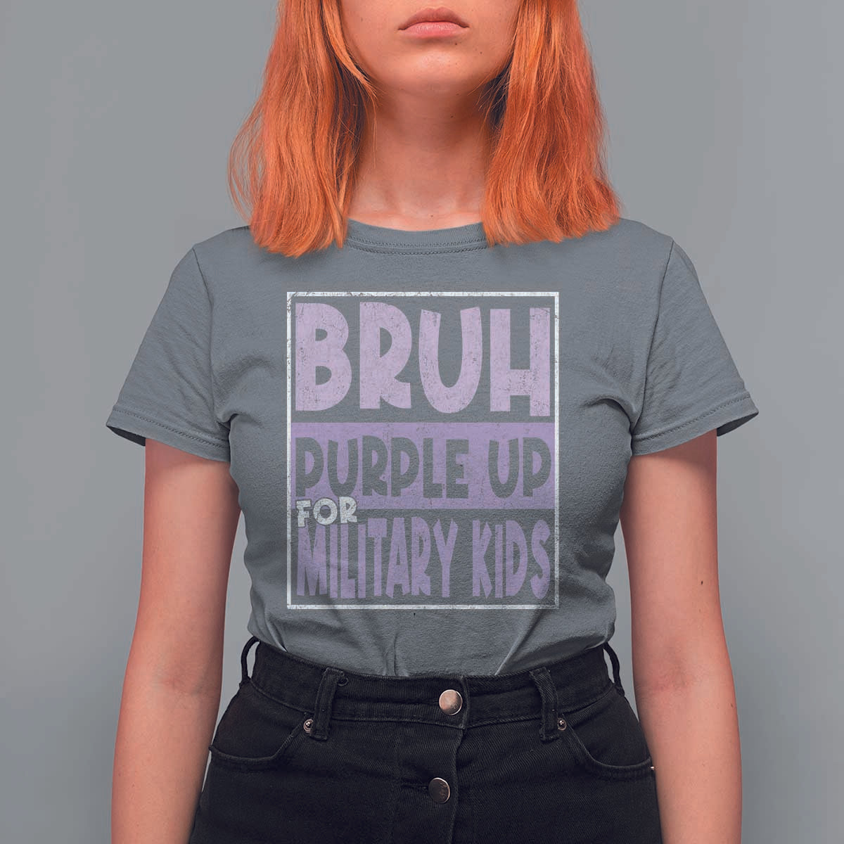 Funny Bruh Purple Up For Military Kids T Shirt For Women Military Child Month
