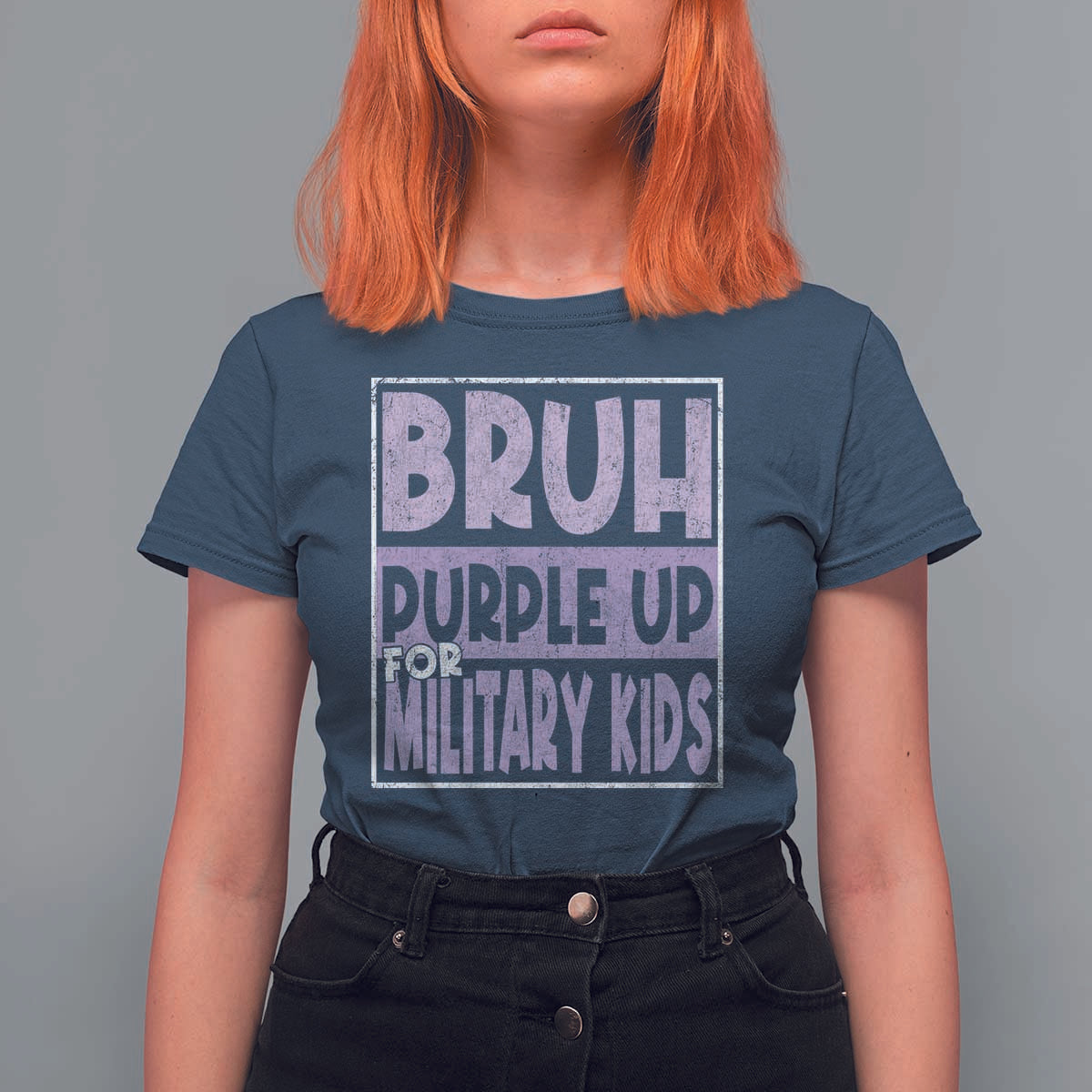 Funny Bruh Purple Up For Military Kids T Shirt For Women Military Child Month