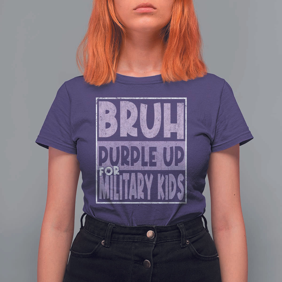 Funny Bruh Purple Up For Military Kids T Shirt For Women Military Child Month