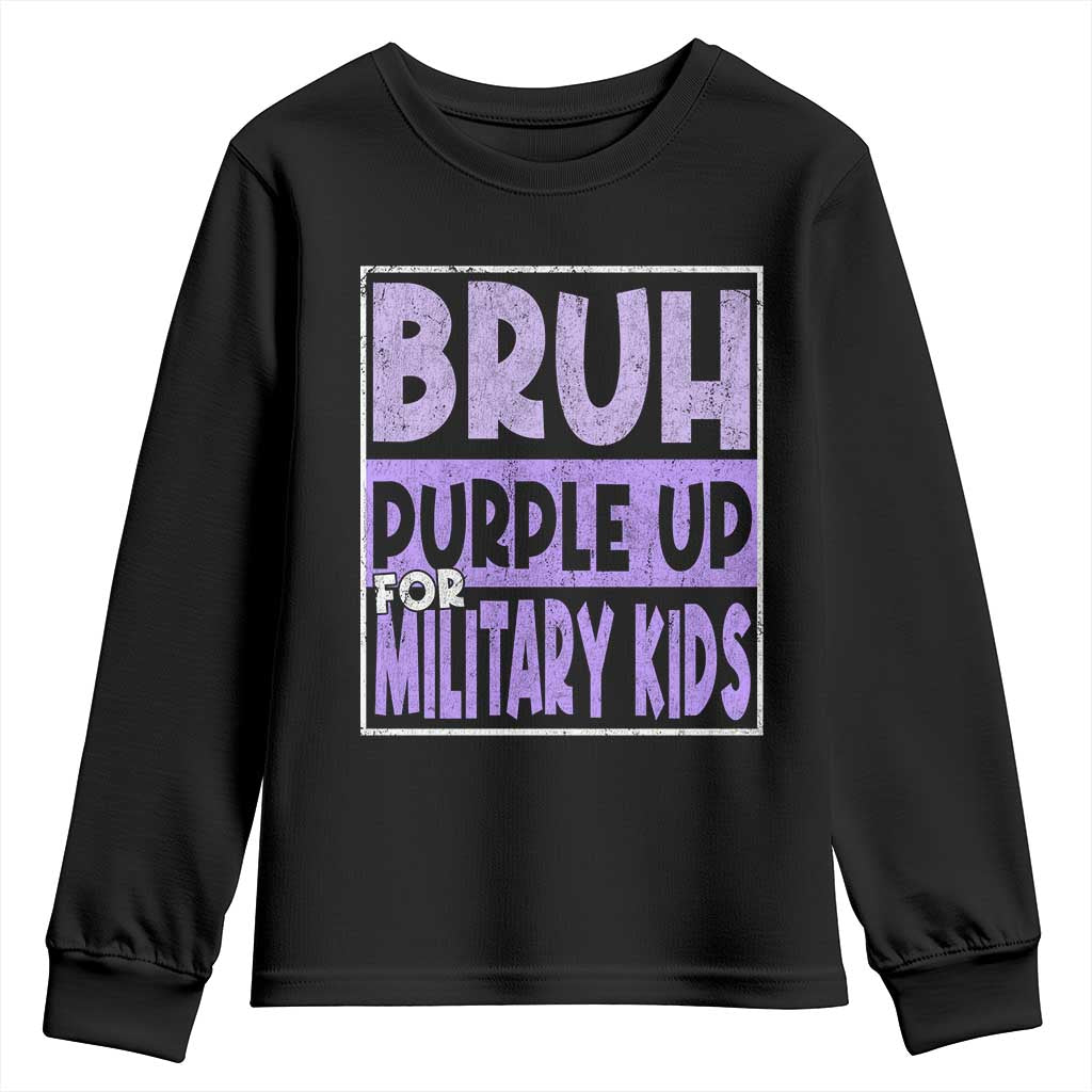 Funny Bruh Purple Up For Military Kids Youth Sweatshirt Military Child Month