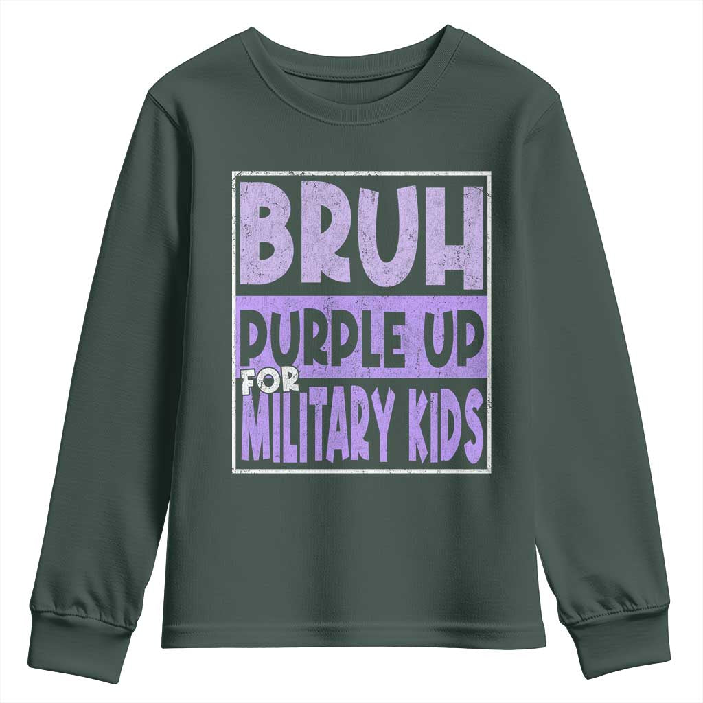 Funny Bruh Purple Up For Military Kids Youth Sweatshirt Military Child Month