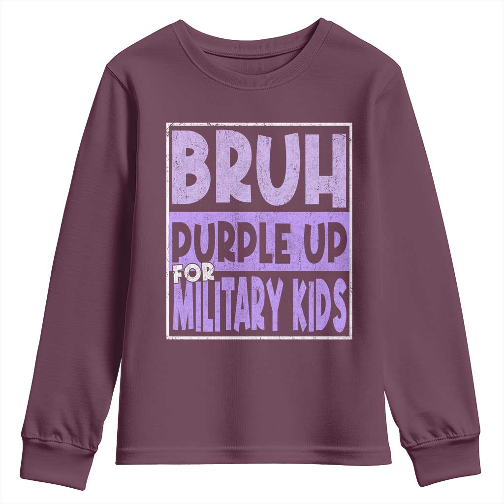 Funny Bruh Purple Up For Military Kids Youth Sweatshirt Military Child Month