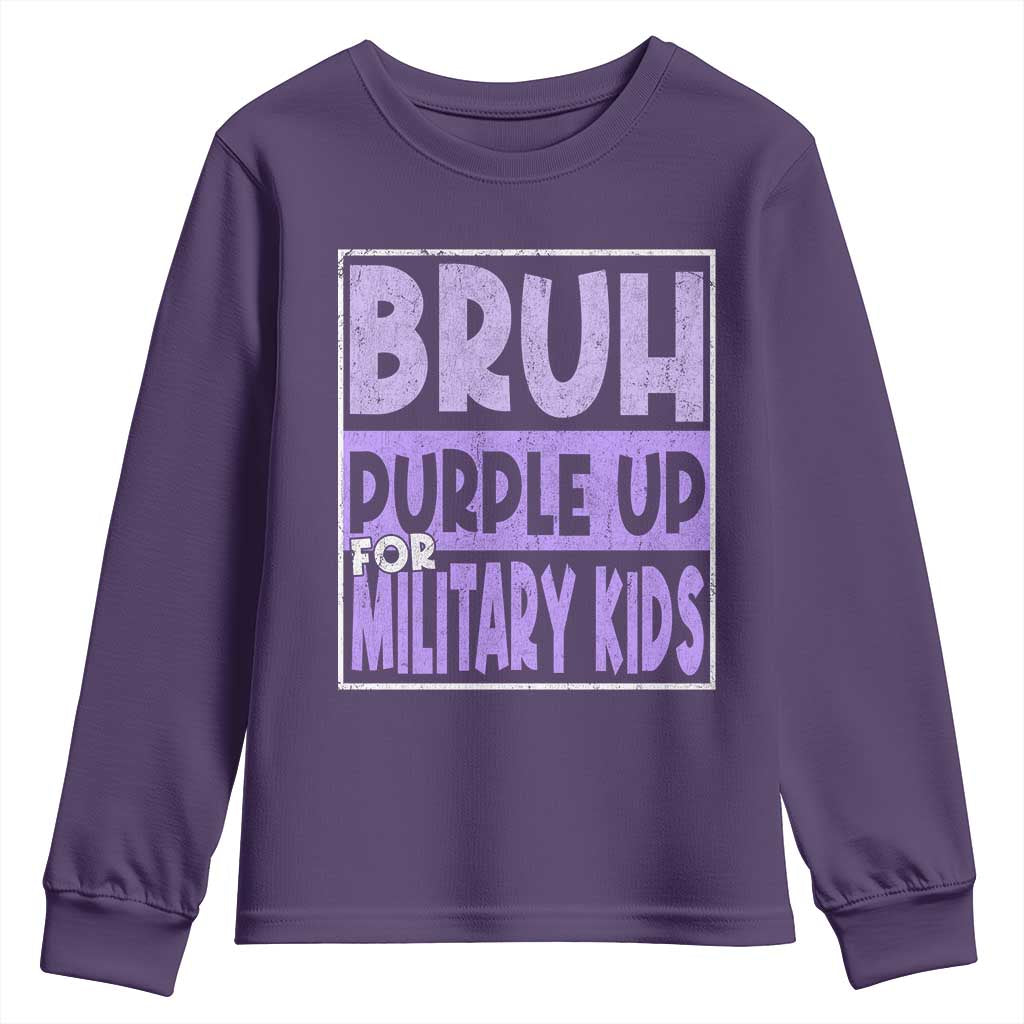 Funny Bruh Purple Up For Military Kids Youth Sweatshirt Military Child Month