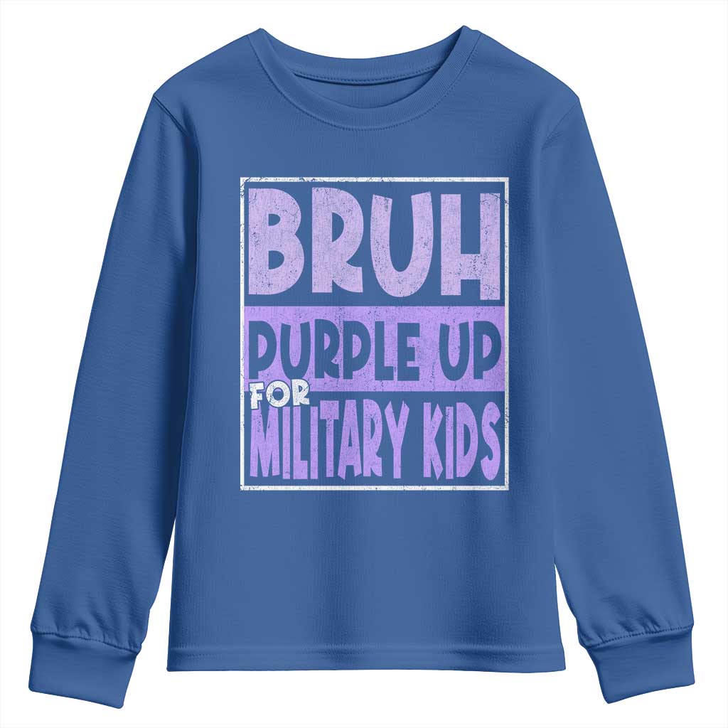 Funny Bruh Purple Up For Military Kids Youth Sweatshirt Military Child Month