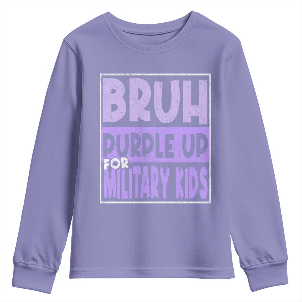 Funny Bruh Purple Up For Military Kids Youth Sweatshirt Military Child Month