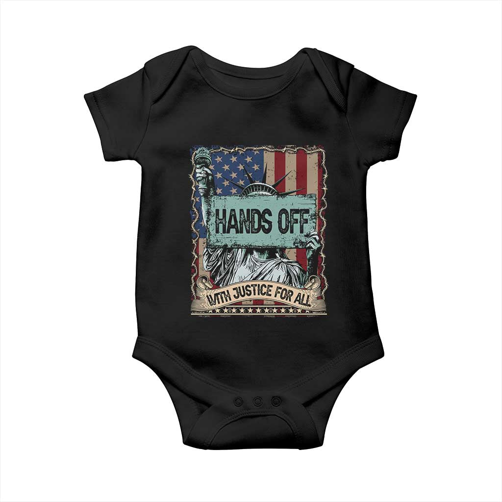 Funny Hands Off With Justice For All Baby Onesie Statue Of Liberty American Flag