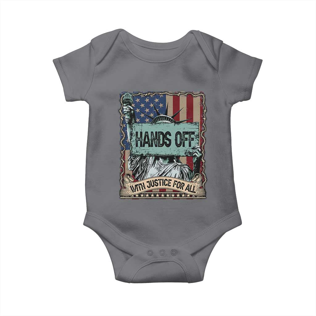 Funny Hands Off With Justice For All Baby Onesie Statue Of Liberty American Flag