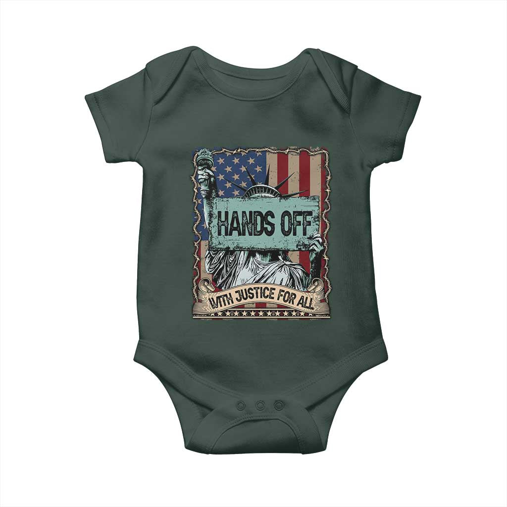Funny Hands Off With Justice For All Baby Onesie Statue Of Liberty American Flag